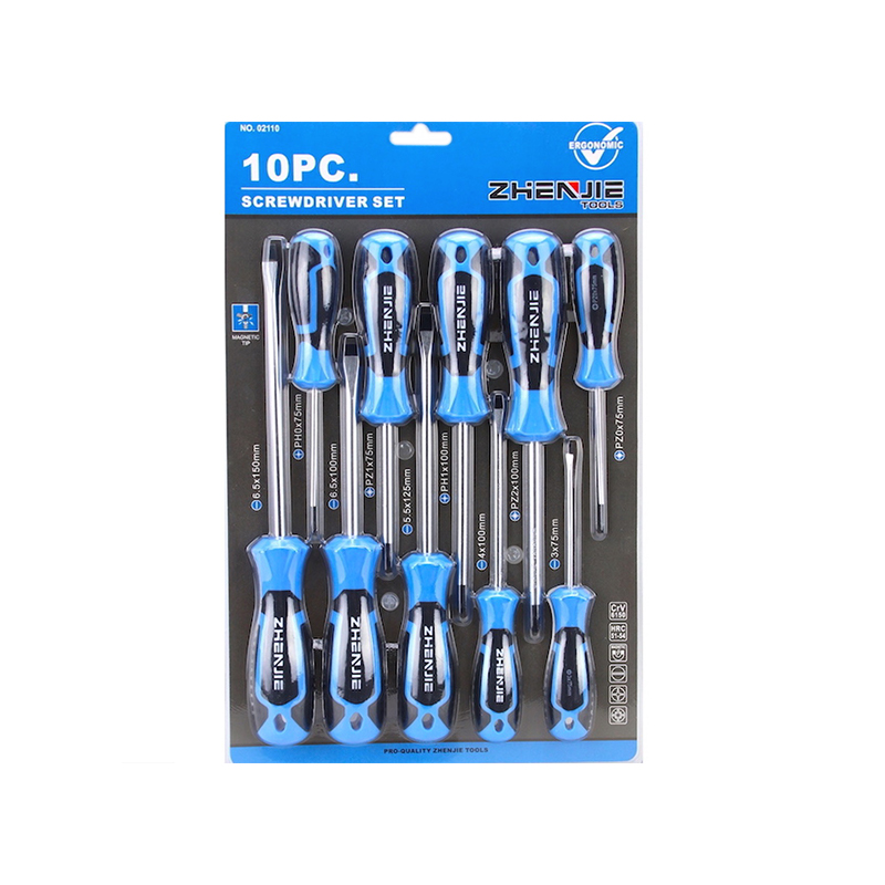 10 buah Set obeng Phillips Pozidriv dengan pegangan yang dirancang secara ergonomis