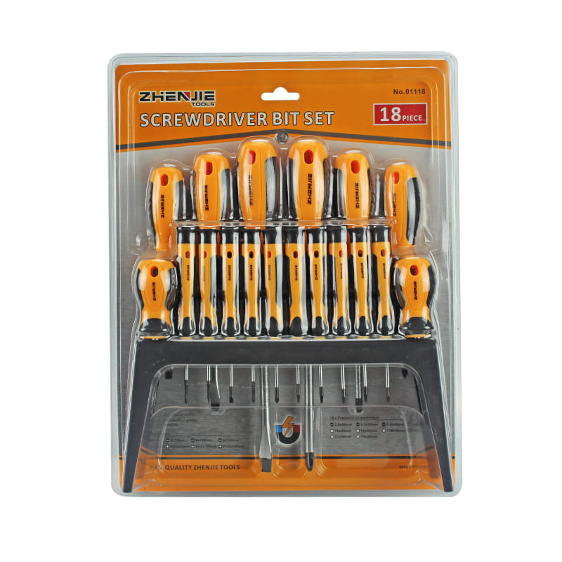 18 buah Rak Plastik & Set Obeng Phillips & Torx Berlubang Kemasan Blister Ganda