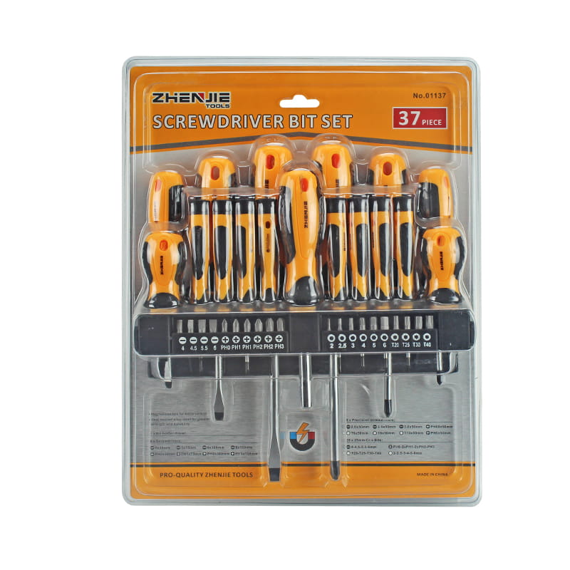 37 buah Rak Plastik & Set Obeng Hex Phillips Torx Berlubang Kemasan Blister Ganda