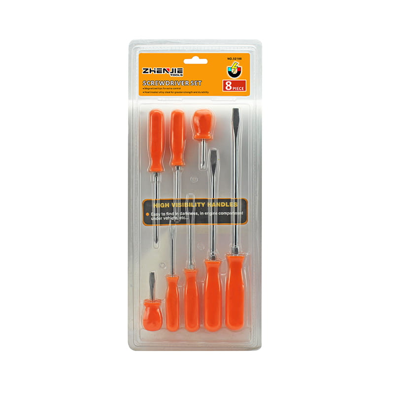 8 buah Set obeng CRV pegangan yang dirancang secara ergonomis