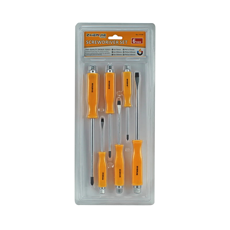 6 buah Set obeng CRV pegangan yang dirancang secara ergonomis