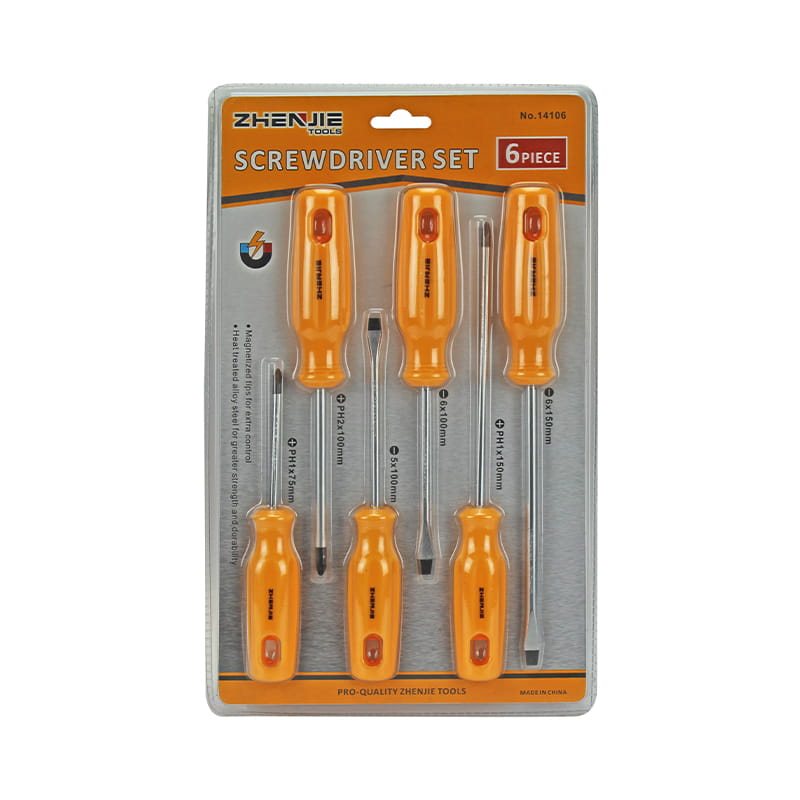 6 buah Set obeng CRV pegangan yang dirancang secara ergonomis